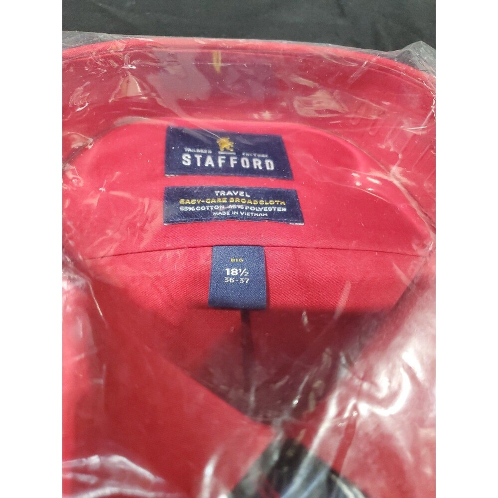 New 18.5 Stafford Easy Care Dress Shirt W/ Crafted Tie Red 36-37 Big - Picture 4 of 6